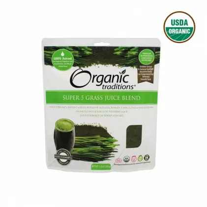 Hỗn hợp 5 loại cỏ non hữu cơ Organic Traditions Super 5 Grass Juice Blend