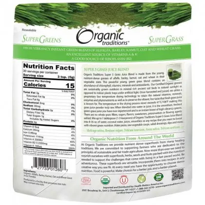 Hỗn hợp 5 loại cỏ non hữu cơ Organic Traditions Super 5 Grass Juice Blend 1
