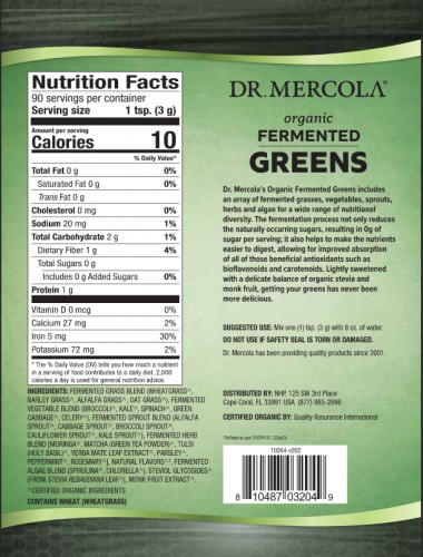 Hỗn hợp rau & tảo lên men Dr Mercola Organic Fermented Greens 5