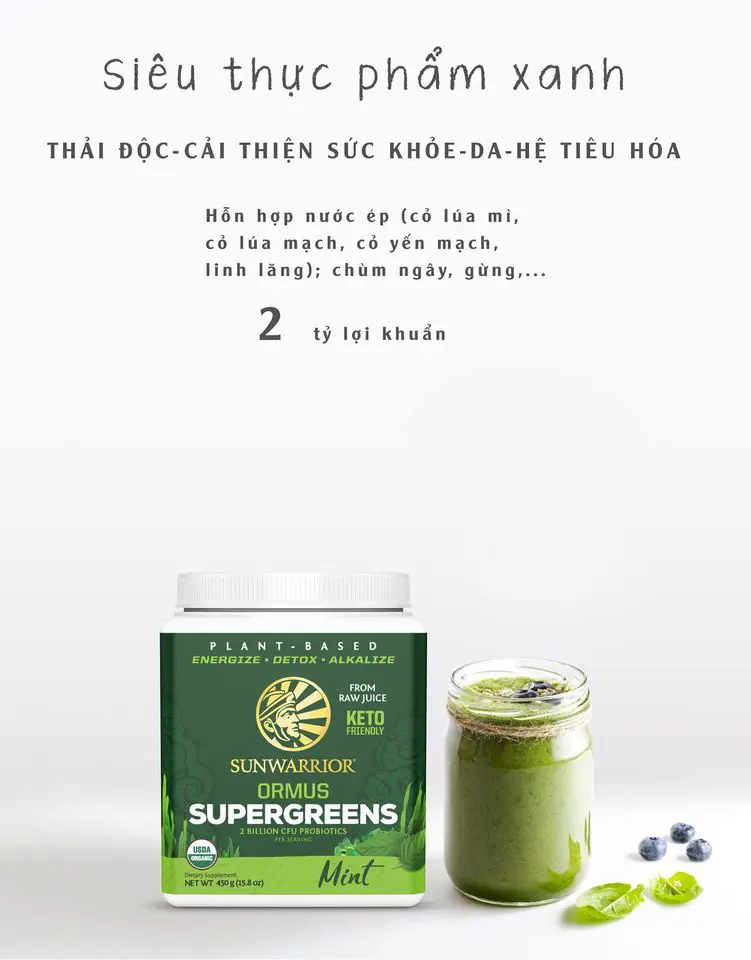 Hỗn hợp thực phẩm xanh hữu cơ Sunwarrior Ormus Super Greens 18