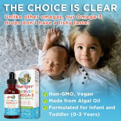 Omega 3 thuần chay từ tảo cho bé sơ sinh & trẻ em 0-3 tuổi Mary Ruth's Infant & Toddler Omega-3 Liquid Drops 5