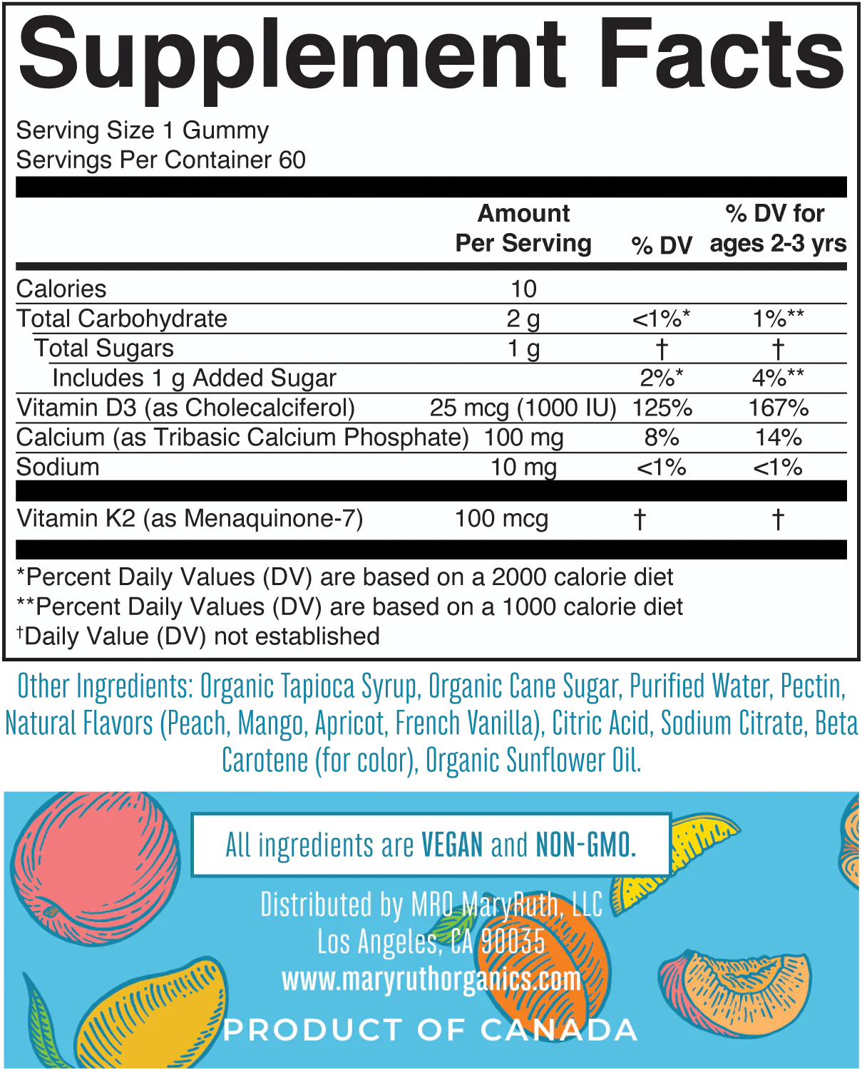 Viên kẹo nhai bổ sung vitamin D3, K2 và canxi Mary Ruth's 12