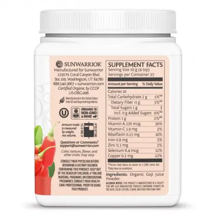 Bột nước ép kỳ tử hữu cơ Sunwarrior Organic Goji Berry Juice Powder 2