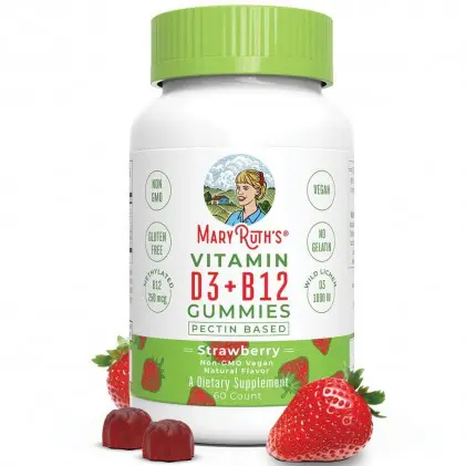 Vitamin D3-B12 Mary Ruth's dạng kẹo nhai, 60 viên vị dâu tây 1