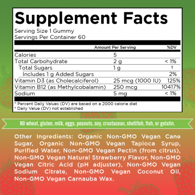 Vitamin D3-B12 Mary Ruth's dạng kẹo nhai, 60 viên vị dâu tây 15