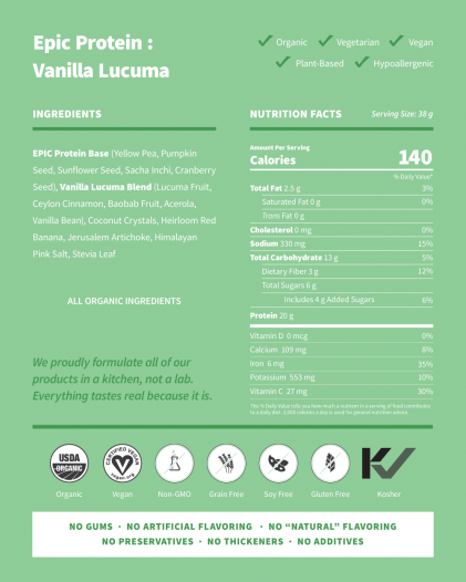 Protein thực vật & siêu thực phẩm Sprout Living, Epic Protein, Organic Plant Protein, Vanilla Lucuma 2