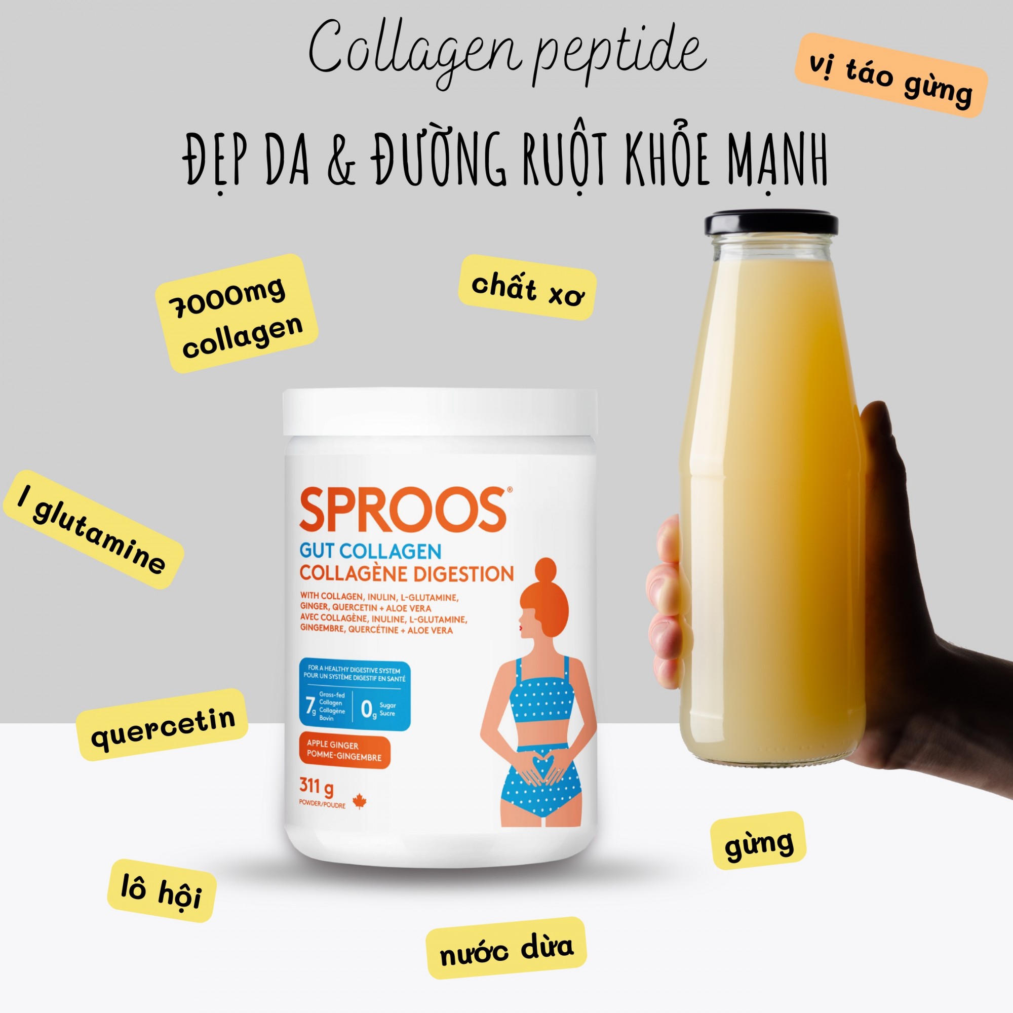 Collagen thủy phân tốt cho da & đường ruột Sproos Gut Collagen 3