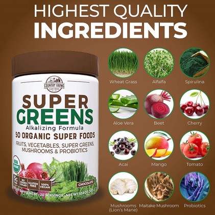 Hỗn hợp 50 siêu thực phẩm hữu cơ Country Farms Super Greens vị chocolate 3