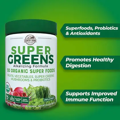 Hỗn hợp 50 siêu thực phẩm hữu cơ Country Farms Super Greens vị unflavored 4