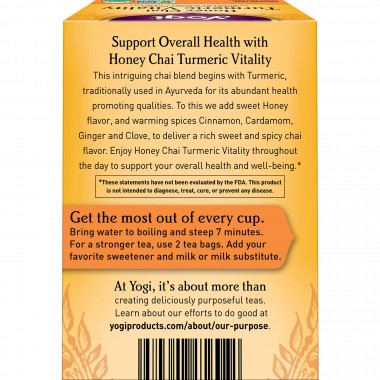 Trà tăng cường sức khỏe tổng quát Yogi Honey Chai Turmeric Vitality Tea 15