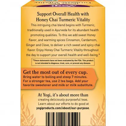 Trà tăng cường sức khỏe tổng quát Yogi Honey Chai Turmeric Vitality Tea 2