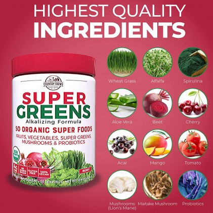 Hỗn hợp 50 siêu thực phẩm hữu cơ Country Farms Super Greens vị berry 4
