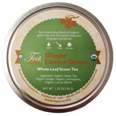 Trà Heavenly Tea Organic Ginger Lemon Green, Loose Leaf Green Tea Tin