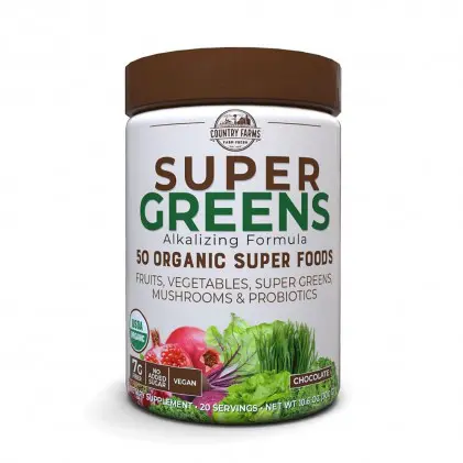Hỗn hợp 50 siêu thực phẩm hữu cơ Country Farms Super Greens vị chocolate 1