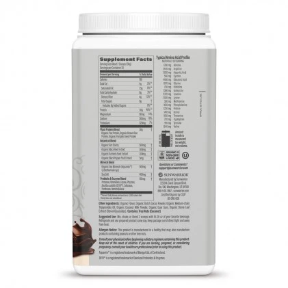 Thành phần & bảng thông tin dinh dưỡng Sunwarrior Active Protein vị Chocolate