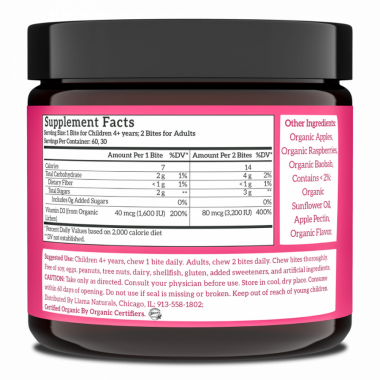 Viên nhai vitamin D3 hữu cơ Llama Naturals Plant-Based Vitamin D3 Whole Fruit Gummies 24