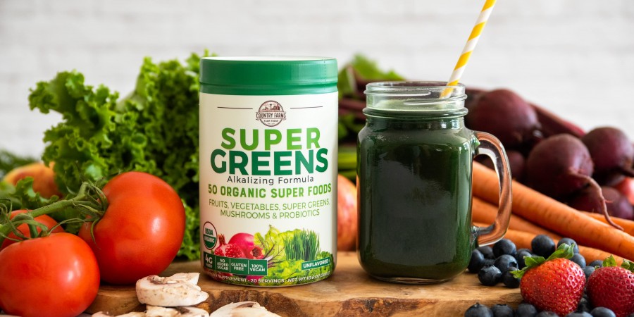 Hỗn hợp 50 siêu thực phẩm hữu cơ Country Farms Super Greens vị unflavored 9