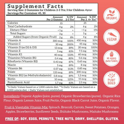 Viên nhai vitamin hữu cơ cho bé Llama Naturals Plant-Based Multivitamin Whole Fruit Gummies 2