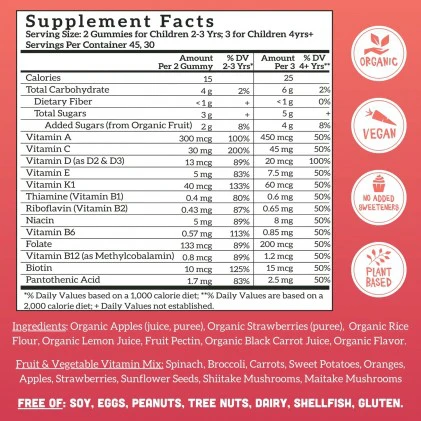 Viên nhai vitamin hữu cơ cho bé Llama Naturals Plant-Based Multivitamin Whole Fruit Gummies - Hình ảnh 2