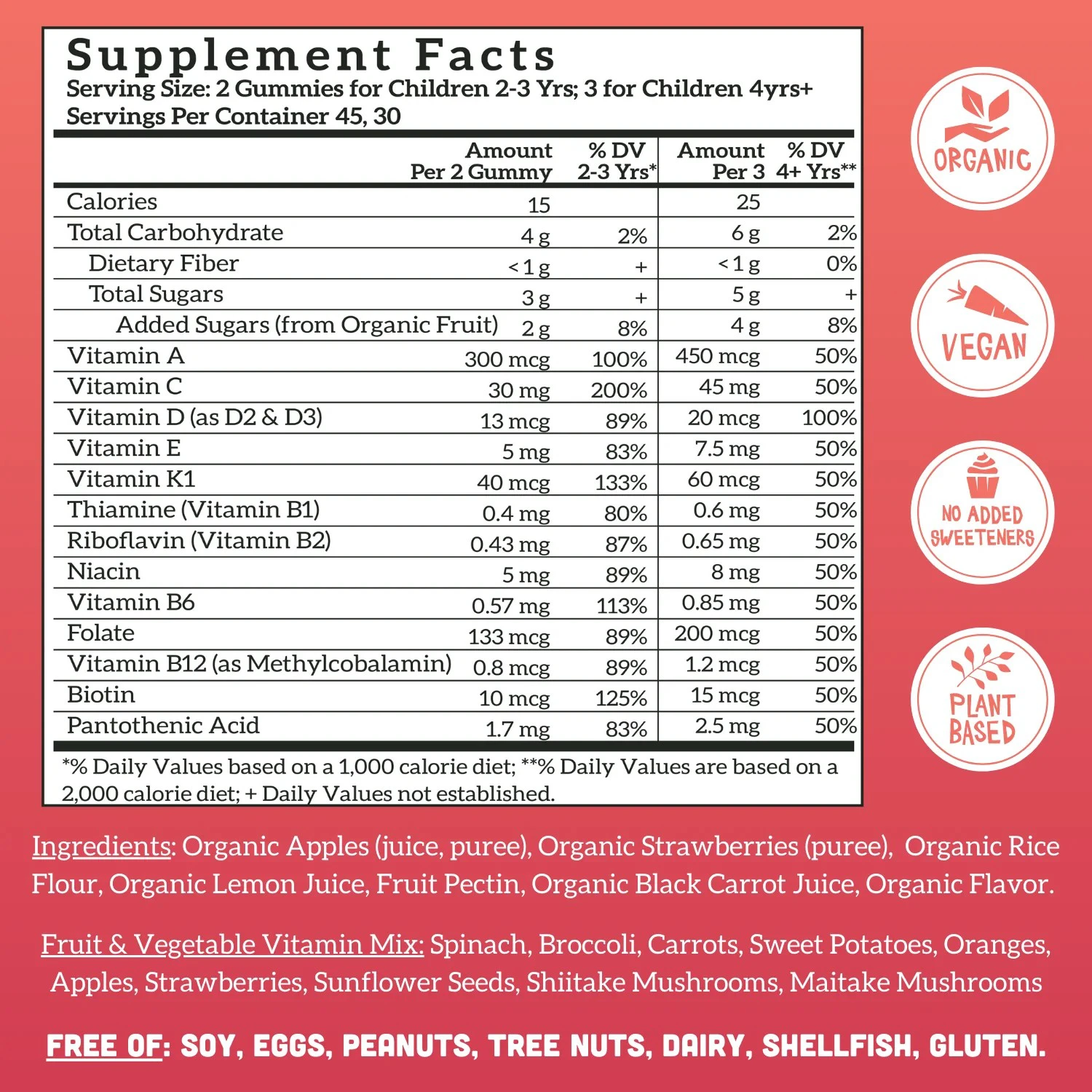 Viên nhai vitamin hữu cơ cho bé Llama Naturals Plant-Based Multivitamin Whole Fruit Gummies 3