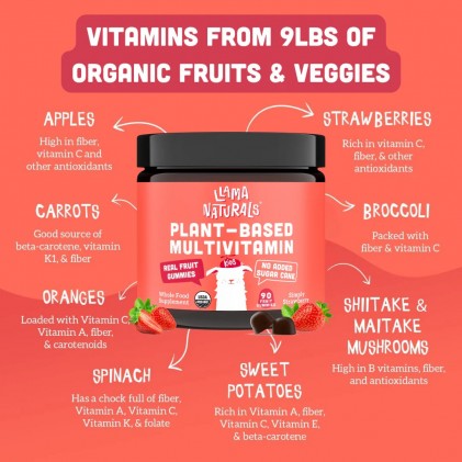 Viên nhai vitamin hữu cơ cho bé Llama Naturals Plant-Based Multivitamin Whole Fruit Gummies 3