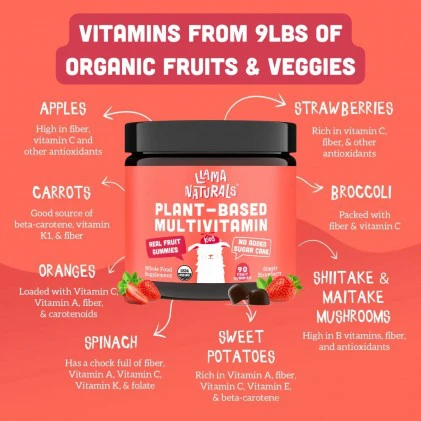 Viên nhai vitamin hữu cơ cho bé Llama Naturals Plant-Based Multivitamin Whole Fruit Gummies - Hình ảnh 3