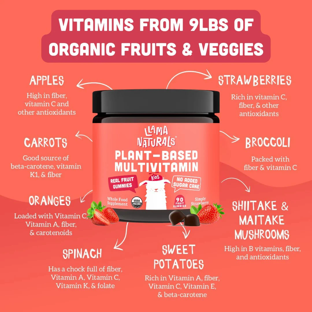 Viên nhai vitamin hữu cơ cho bé Llama Naturals Plant-Based Multivitamin Whole Fruit Gummies 4