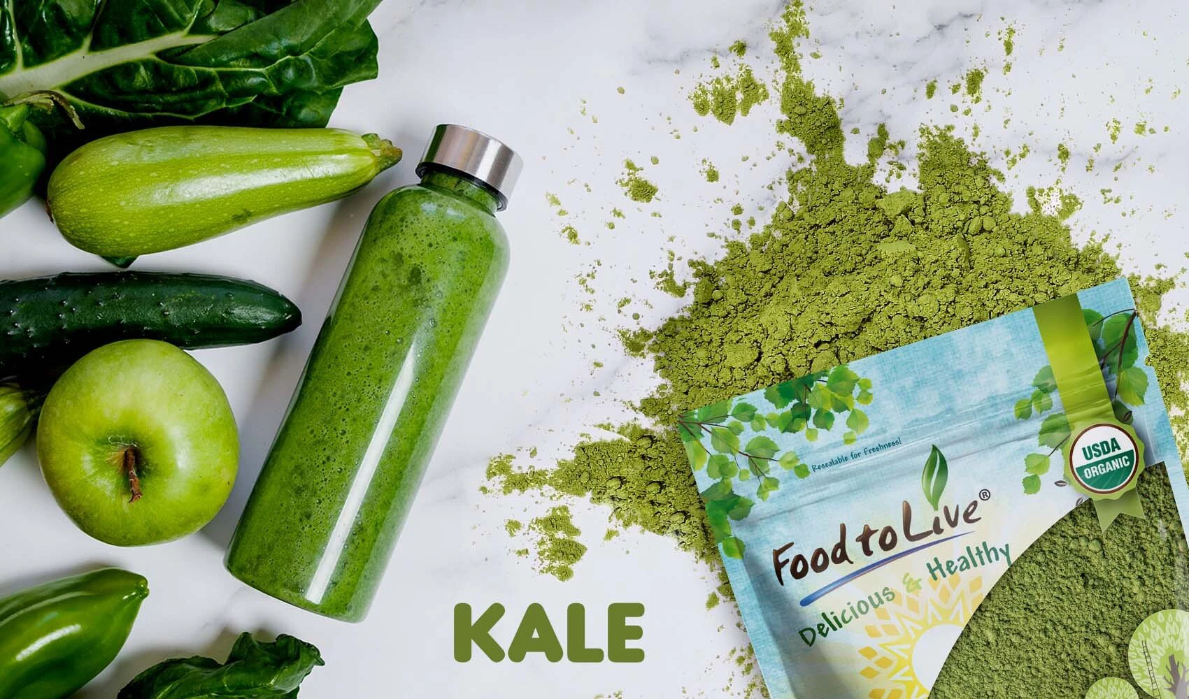 Bột cải xoăn kale hữu cơ Food To Live Organic Kale Powder 6