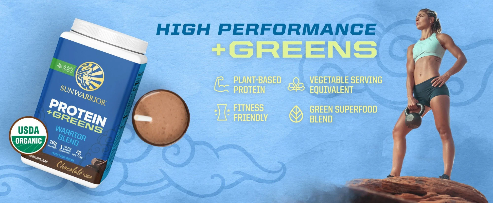 Bột protein thực vật hữu cơ thêm rau xanh Sunwarrior Warrior Blend Plus Greens 23