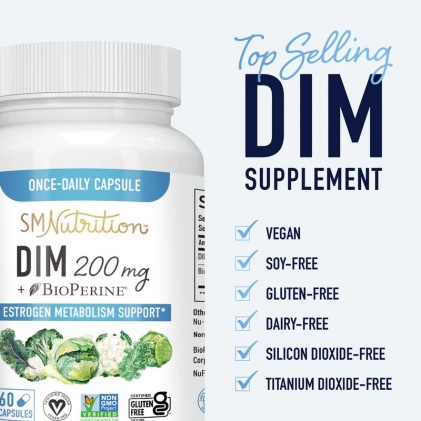 SMNutrition DIM 200mg with BioPerine, cân bằng hormone nam & nữ, chống oxy hóa, hỗ trợ mụn nội tiết 3
