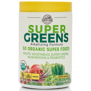 Hỗn hợp 50 siêu thực phẩm hữu cơ Country Farms Super Greens vị táo chuối