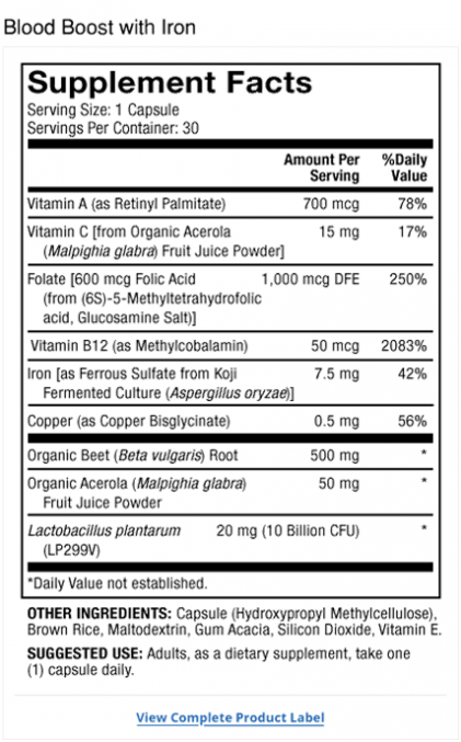 Viên Bổ Máu và Sắt Blood Boost with Iron Dr Mercola - Hình ảnh 3